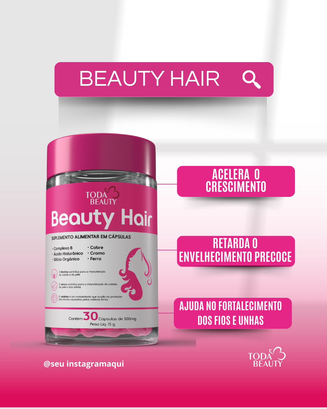 Biotina B1 B2 B6 B12 Vitamina C 500mg Cabelo E Unhas Fortes Sem Sabor - Beauty Hair - Imagem 7