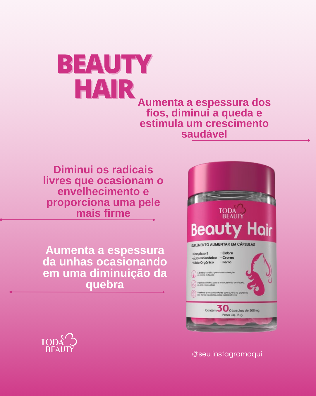 Biotina B1 B2 B6 B12 Vitamina C 500mg Cabelo E Unhas Fortes Sem Sabor - Beauty Hair - Imagem 8