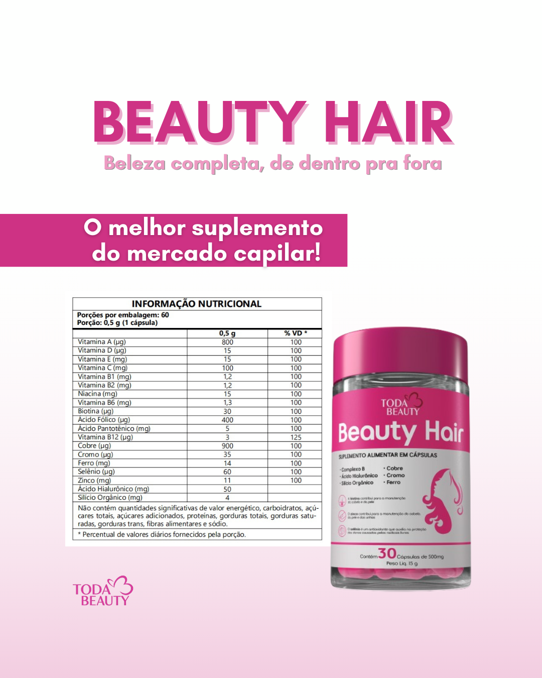 Biotina B1 B2 B6 B12 Vitamina C 500mg Cabelo E Unhas Fortes Sem Sabor - Beauty Hair - Imagem 9