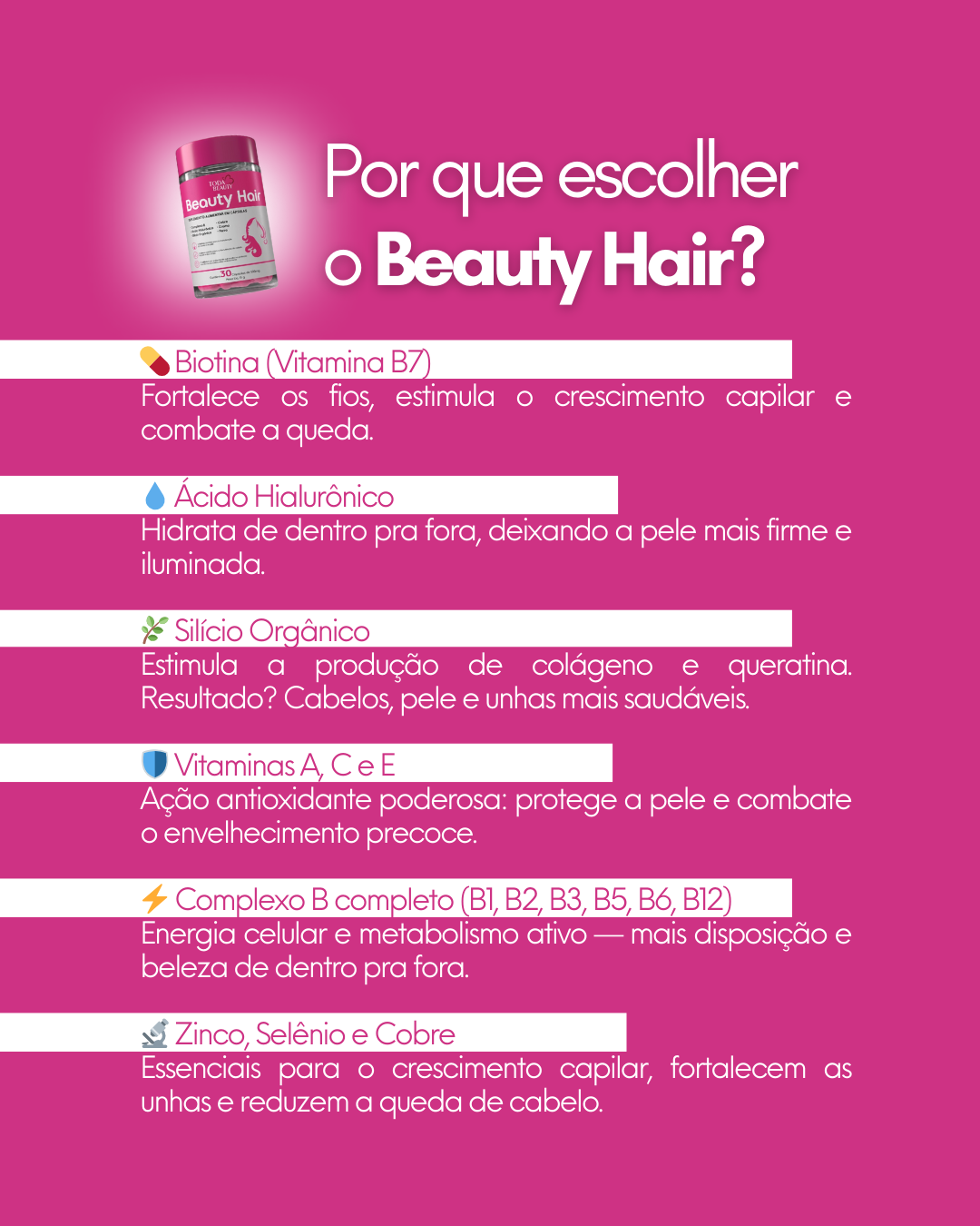 Biotina B1 B2 B6 B12 Vitamina C 500mg Cabelo E Unhas Fortes Sem Sabor - Beauty Hair - Imagem 10
