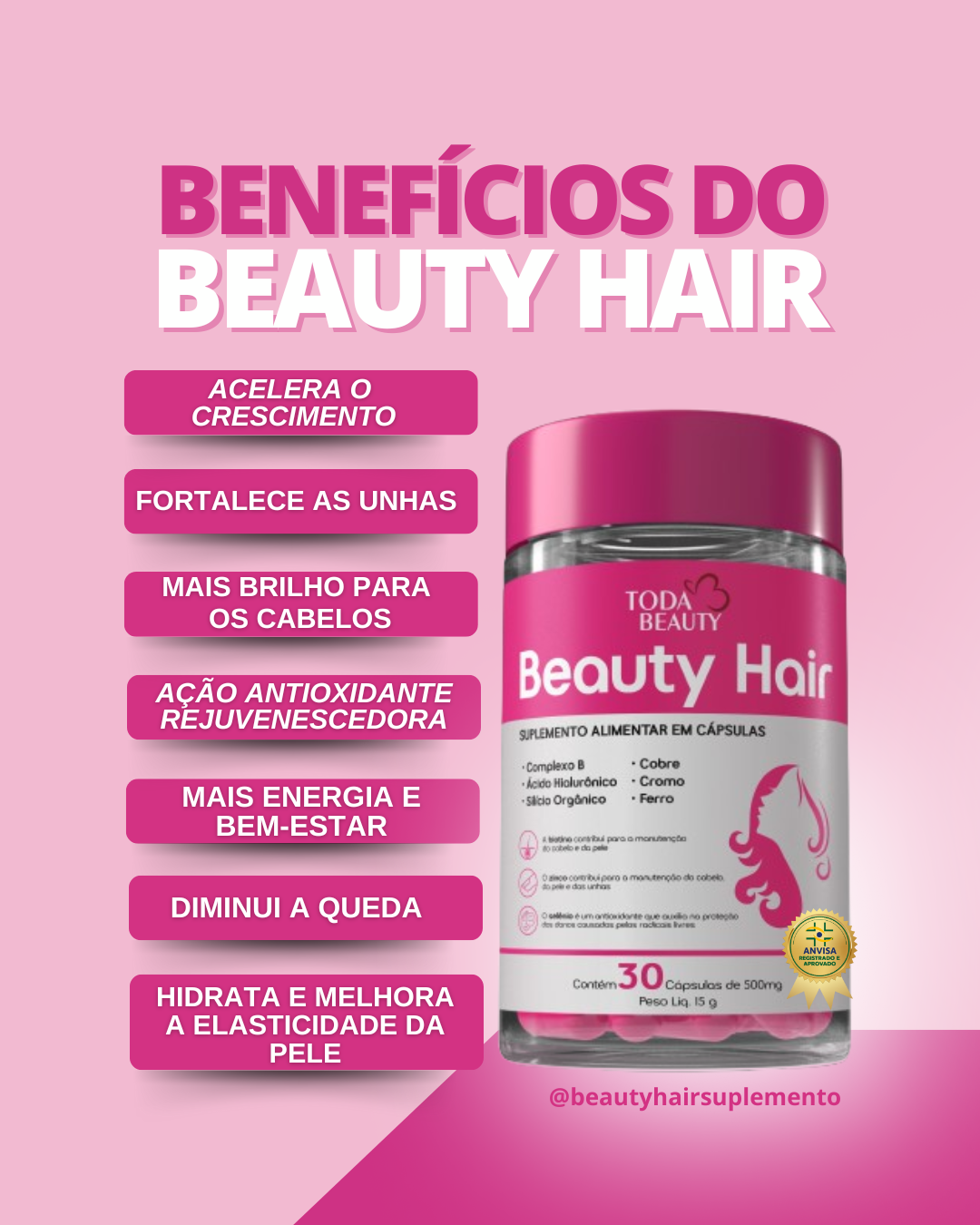 Biotina B1 B2 B6 B12 Vitamina C 500mg Cabelo E Unhas Fortes Sem Sabor - Beauty Hair - Imagem 5