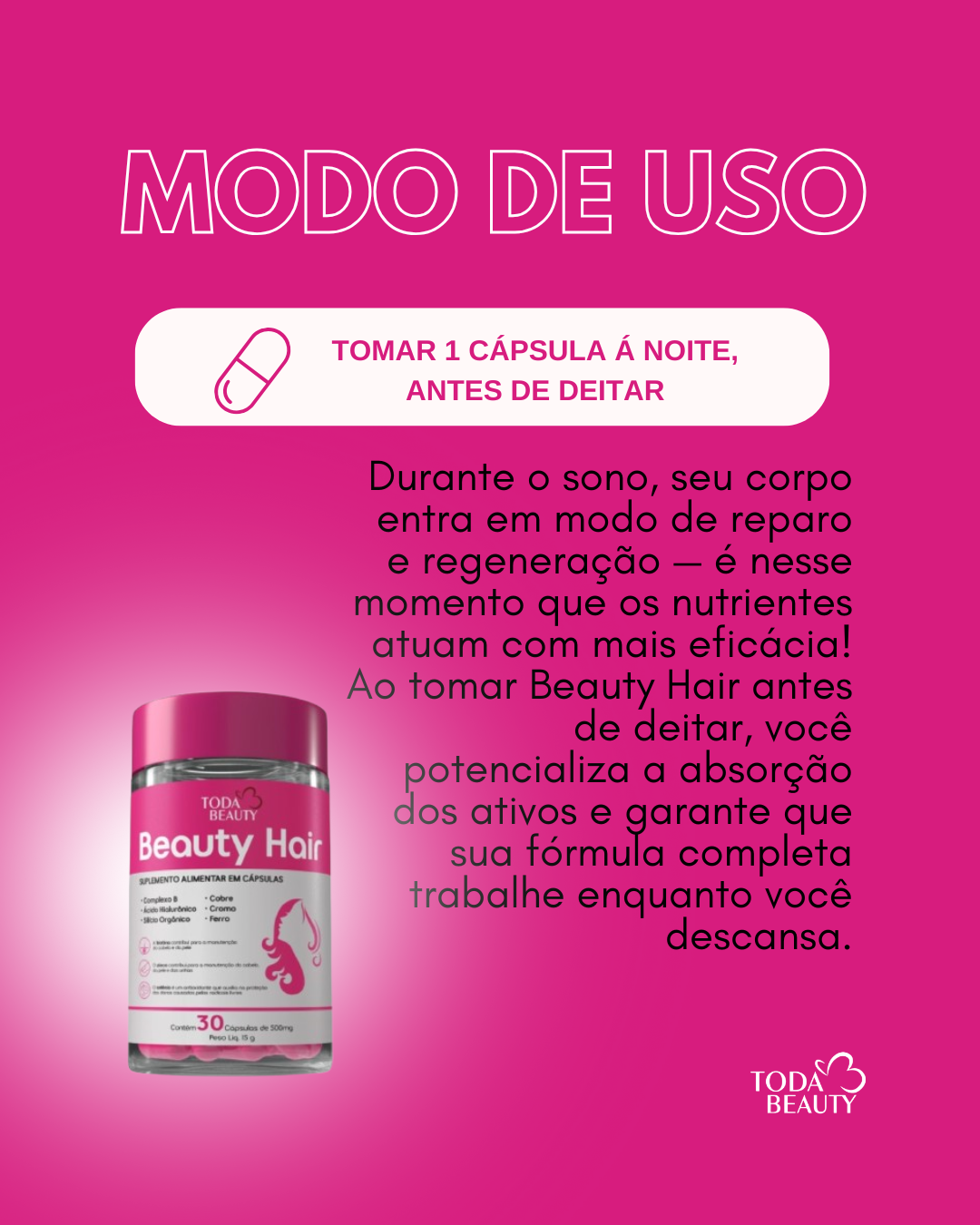Biotina B1 B2 B6 B12 Vitamina C 500mg Cabelo E Unhas Fortes Sem Sabor - Beauty Hair - Imagem 3