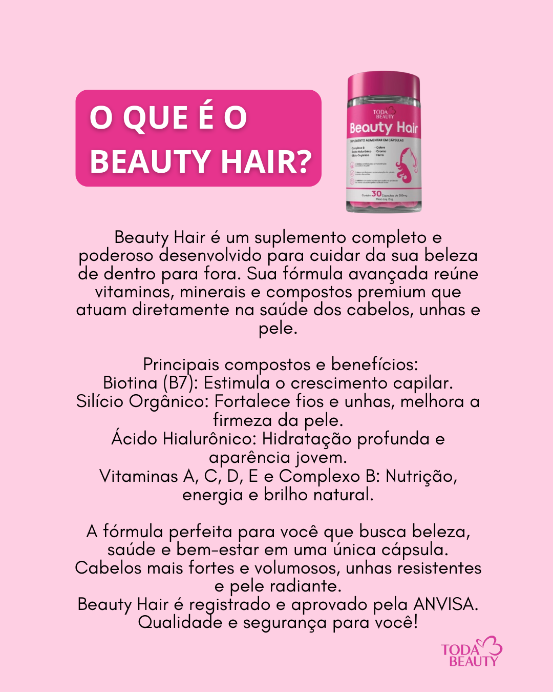 Biotina B1 B2 B6 B12 Vitamina C 500mg Cabelo E Unhas Fortes Sem Sabor - Beauty Hair - Imagem 2